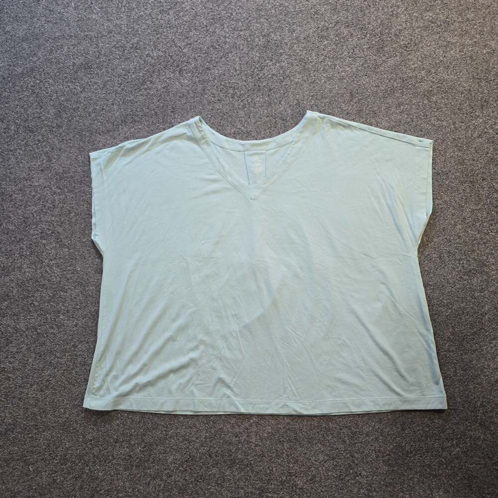 J Jill Top Womens 3X Green Luxe Supima Pleat Back Tee Boxy Short Sleeve Casual
